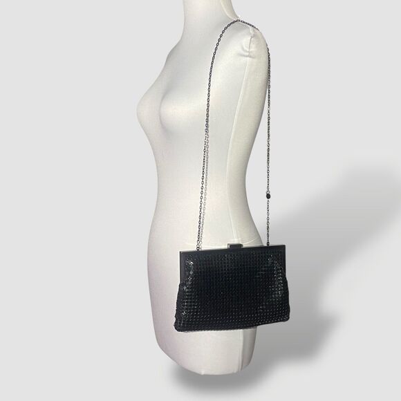 Olga Berg Clutch Black Metal Mesh Pouch Evening Cocktail Wedding Shoulder Bag - Picture 9 of 10